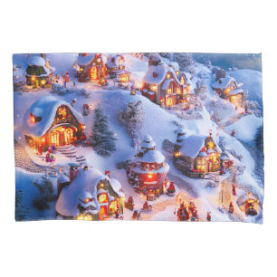 Snowy Hills Whimsical Christmas Village Pillowcase
