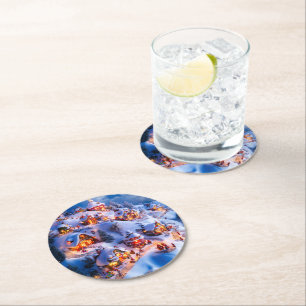 Snowy Hills Whimsical Christmas Village Round Paper Coaster