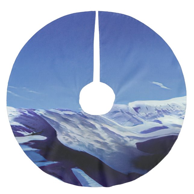 Snowy hills, winter panorama brushed polyester tree skirt (Front)