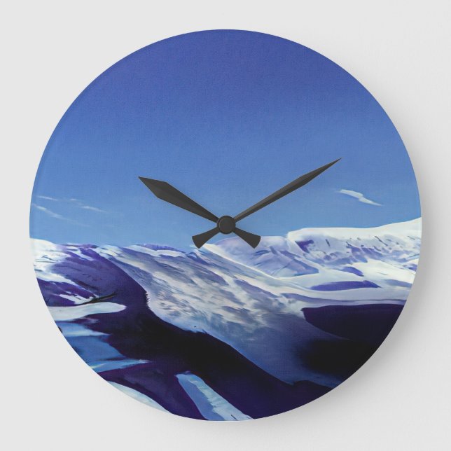 Snowy hills, winter panorama large clock (Front)