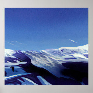 Snowy hills, winter panorama poster