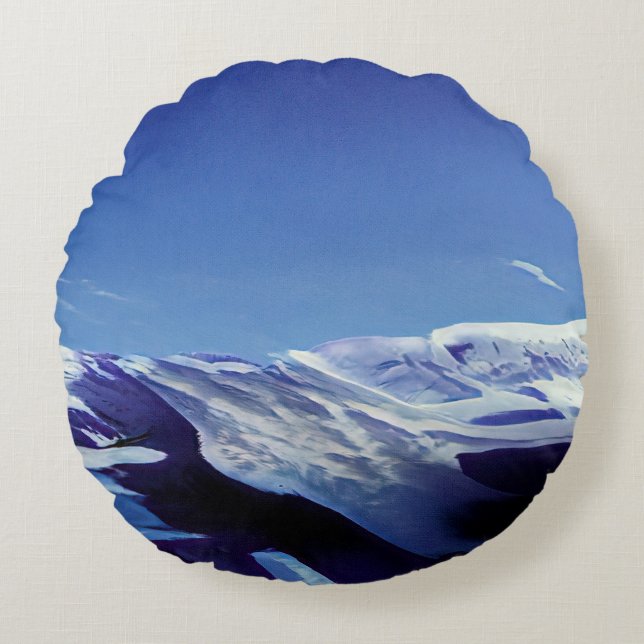 Snowy hills, winter panorama round cushion (Front)
