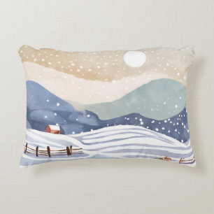 Snowy Hillside   Watercolor Winter Decorative Cushion