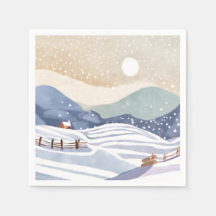 Snowy Hillside   Watercolor Winter Napkin