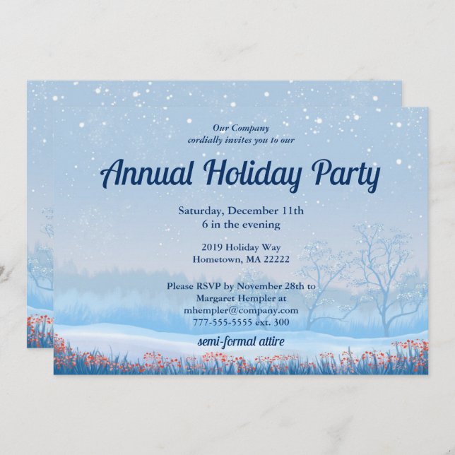 Snowy Holiday Party Invitation (Front/Back)