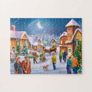Snowy holiday town jigsaw puzzle
