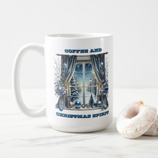 Snowy Holiday Window Decor Coffee Mug (With Donut)