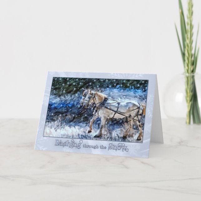Snowy Horse Drawn Carriage Christmas Holiday Card (Front)