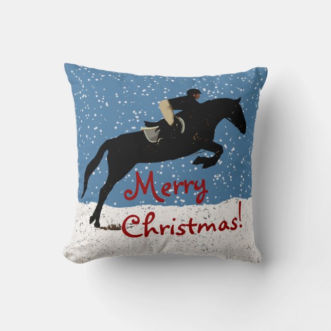 Snowy Horse Jumping Christmas Cushion (Front)