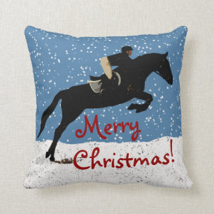Snowy Horse Jumping Christmas Cushion