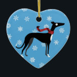 Snowy Hound Ceramic Tree Decoration<br><div class="desc">black greyhound</div>