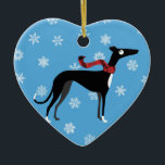 Snowy Hound Ceramic Tree Decoration<br><div class="desc">black greyhound</div>