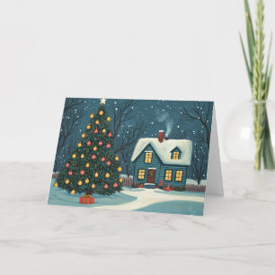 Snowy Houses & Lit Christmas Trees Card