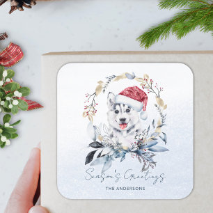 Snowy Husky Custom Dog Lover Christmas Square Sticker