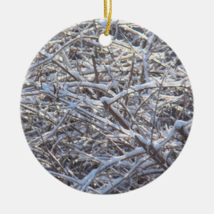 Snowy Ice Branches in Winter Ceramic Ornament