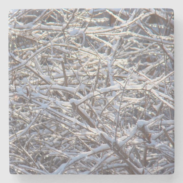Snowy Ice Branches in Winter Stone Coaster (Front)