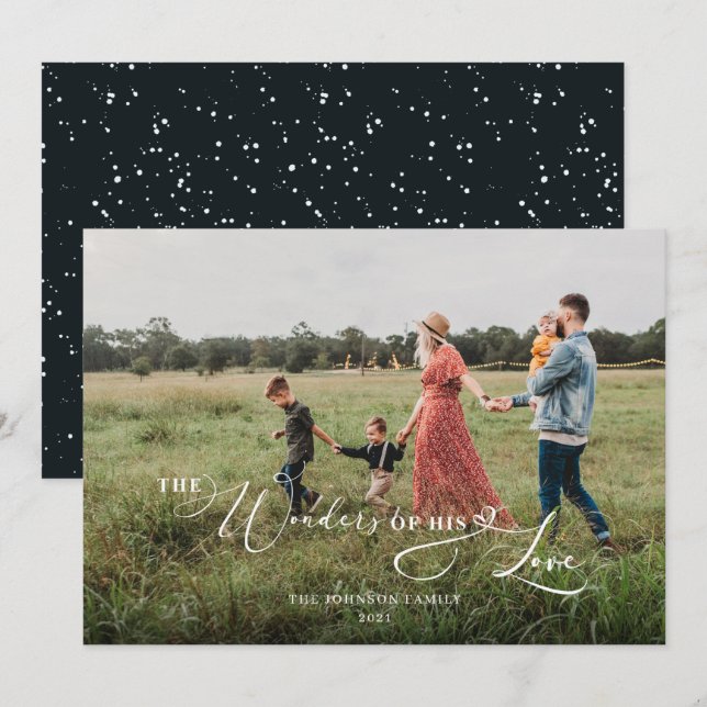 Snowy Joy to the World Blue Photo Christmas Holiday Card (Front/Back)