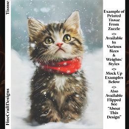 Snowy Kitten, Red Christmas Scarf EG2R Decoupage Tissue Paper