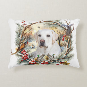 Snowy Labrador Retriever Holiday Decorative Cushion