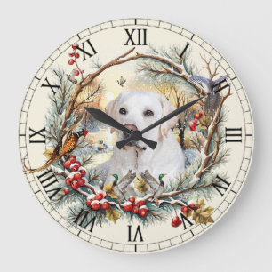 Snowy Labrador Retriever Holiday Large Clock