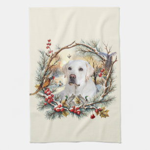 Snowy Labrador Retriever Holiday Tea Towel