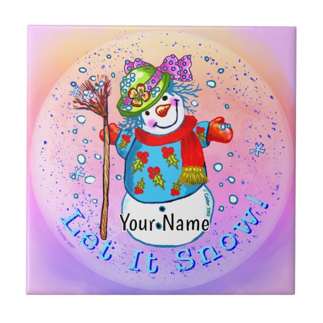 Snowy Lady Snowman Ceramic Tile (Front)