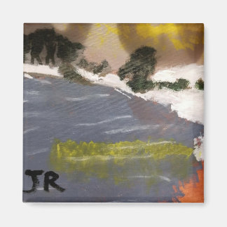 Snowy lake landscape painting magnet