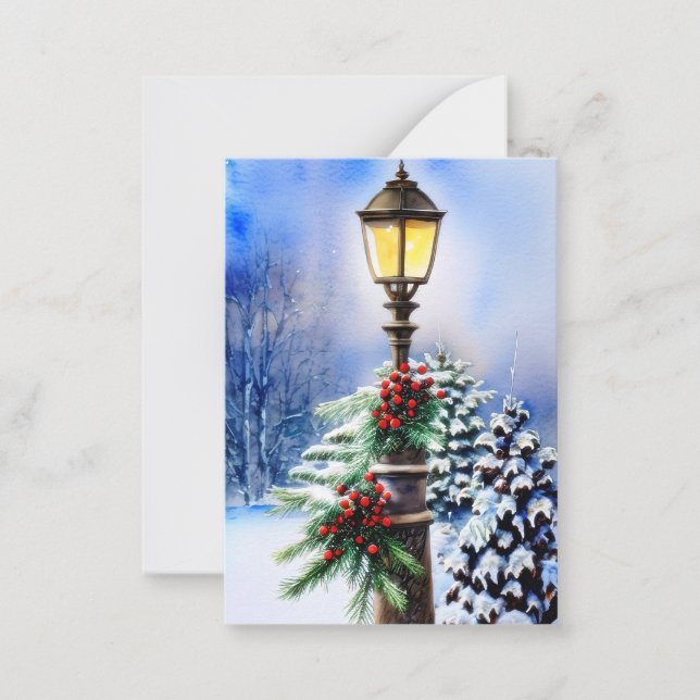 Snowy lamp post budget mini Christmas Card (Front)