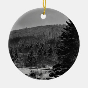 Snowy Landscape in Black and White Ceramic Ornament