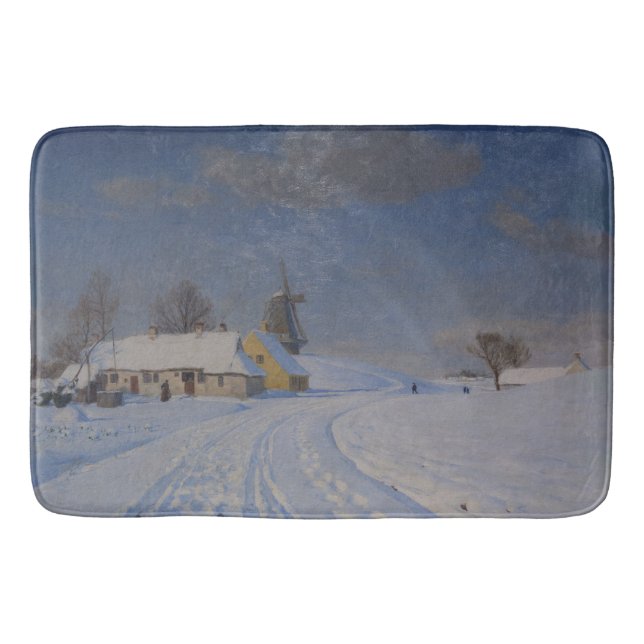 Snowy Landscape in Winter (by H.A. Brendekilde) Bath Mat (Front)