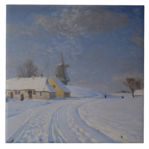 Snowy Landscape in Winter (by H.A. Brendekilde) Ceramic Tile