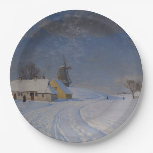 Snowy Landscape in Winter (by H.A. Brendekilde) Paper Plate