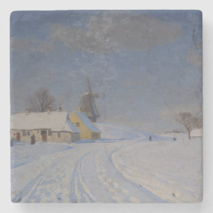 Snowy Landscape in Winter (by H.A. Brendekilde) Stone Coaster