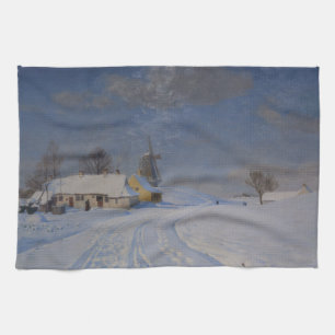 Snowy Landscape in Winter (by H.A. Brendekilde) Tea Towel