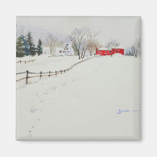 Snowy landscape watercolor magnet
