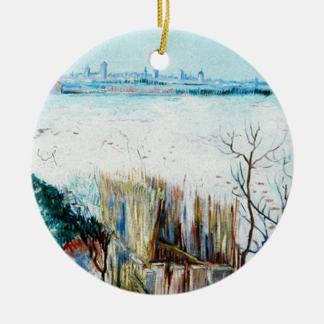 Snowy Landscape with Arles by Vincent van Gogh Ceramic Ornament (Front)