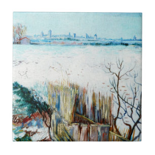 Snowy Landscape with Arles by Vincent van Gogh Ceramic Tile