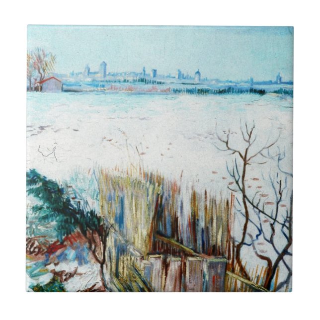 Snowy Landscape with Arles by Vincent van Gogh Ceramic Tile (Front)