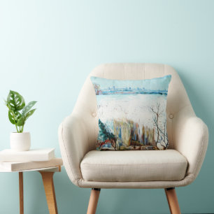 Snowy Landscape with Arles by Vincent van Gogh Cushion