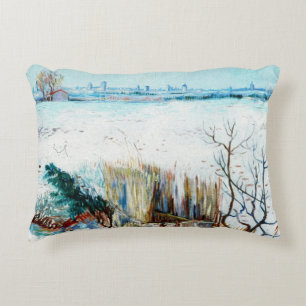 Snowy Landscape with Arles by Vincent van Gogh Decorative Cushion
