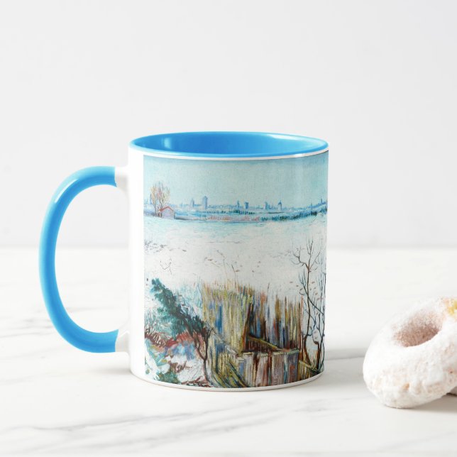 Snowy Landscape with Arles by Vincent van Gogh Mug (With Donut)