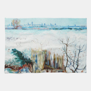 Snowy Landscape with Arles by Vincent van Gogh Tea Towel