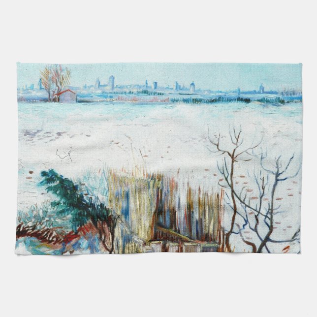 Snowy Landscape with Arles by Vincent van Gogh Tea Towel (Horizontal)