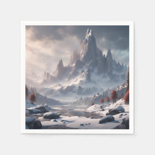 Snowy Landscape With Mountains Napkin