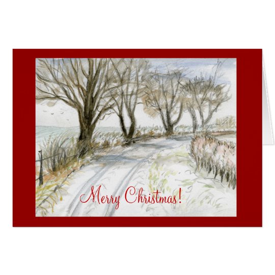 Snowy Lane Northumberland England Merry Christmas Card