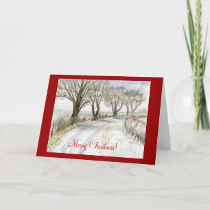 Snowy Lane Northumberland England Merry Christmas Holiday Card