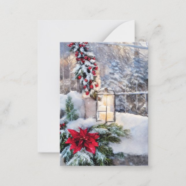 Snowy lantern budget mini Christmas Card (Front)