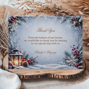 Snowy Lanterns Under Winter Starlight Thank You Card