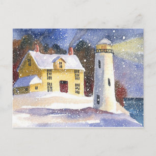 Snowy Lighthouse Winter Postcard
