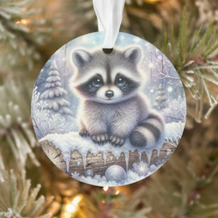 Snowy Log Raccoon & Ornament Ball